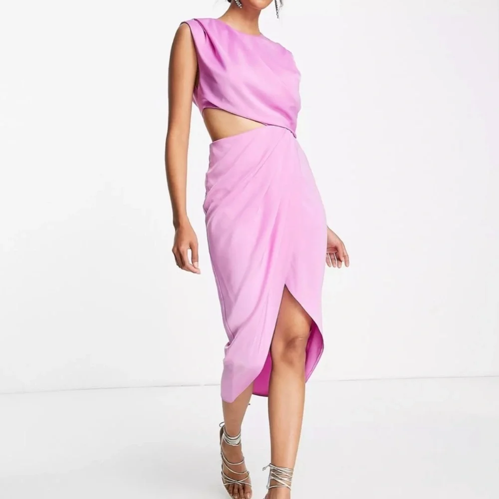 ASOS Draped Midi Dress in Light Pink - Picture 1 of 7